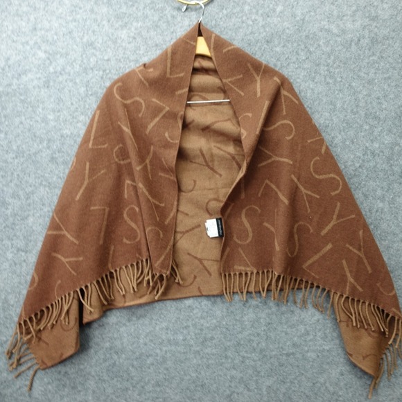 Saint Laurent Accessories - Vintage YVES SAINT LAURENT Wool Scarf Brown YSL Logo Shawl Wrap Fringe 70x140 cm